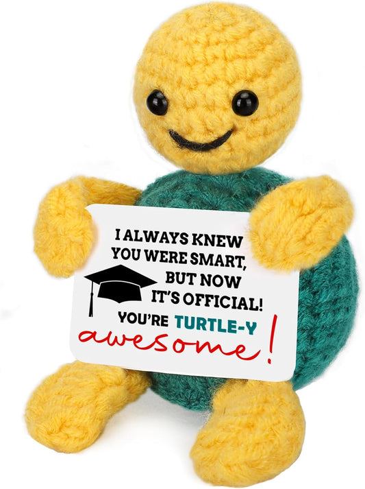 Funny Turtle Graduation Gifts for Her Him Women Men 2025 Graduation Decorations College Graduation Congratulations Gifts Basket for Nurse Girls Boys Friends Handmade Emotional Positive Crochet Turtle