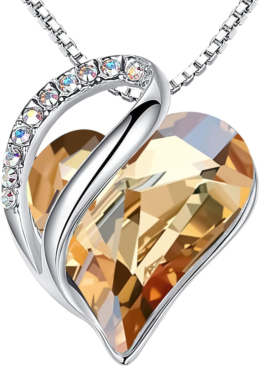 Necklaces for Women, Infinity Love Birthstone Heart Crystal Pendant, Birthday Jewelry Gifts for Her, Mom, and Wife, Silver Plated, 18 plus 2 inch Adjustable Chain