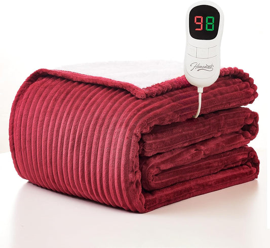 Homemate Heated Blanket Electric Throw - 50"x60" Heating Blanket Throw 1/2/4/6/8 Hours Auto-Off 10 Heat Levels Over-Heat Protection Soft Flannel Sherpa ETL Certification
