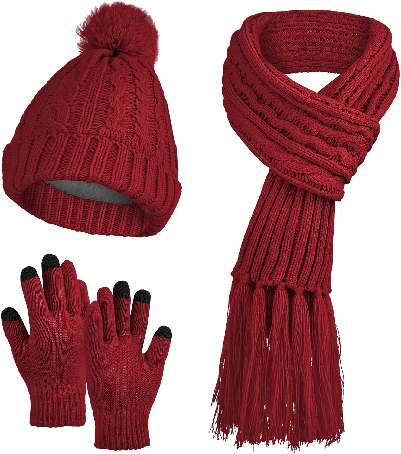 MissShorthair Womens Beanie Winter Hats 3 in 1 Knit Warm Hat Gloves and Scarf Set Women Scarves for Cold Weather