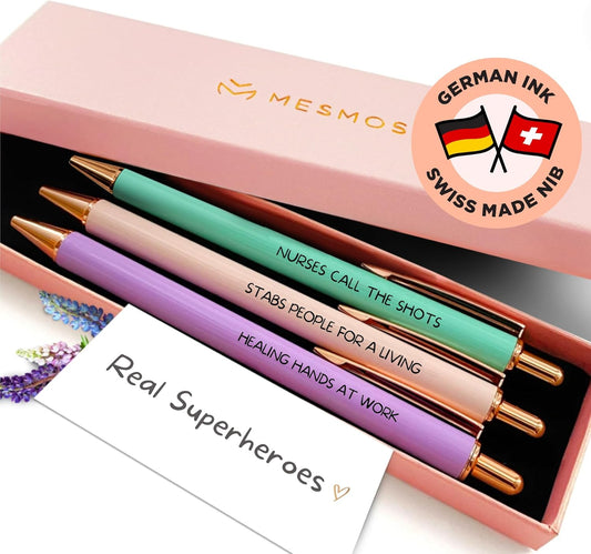 MESMOS 3pk Funny Nurse Pens for Nurses, Nurses Week Gifts, Funny Gifts for Women, Accessories for Work, Essentials, Fancy Pens for Women, Nursing Appreciation Graduation Gift
