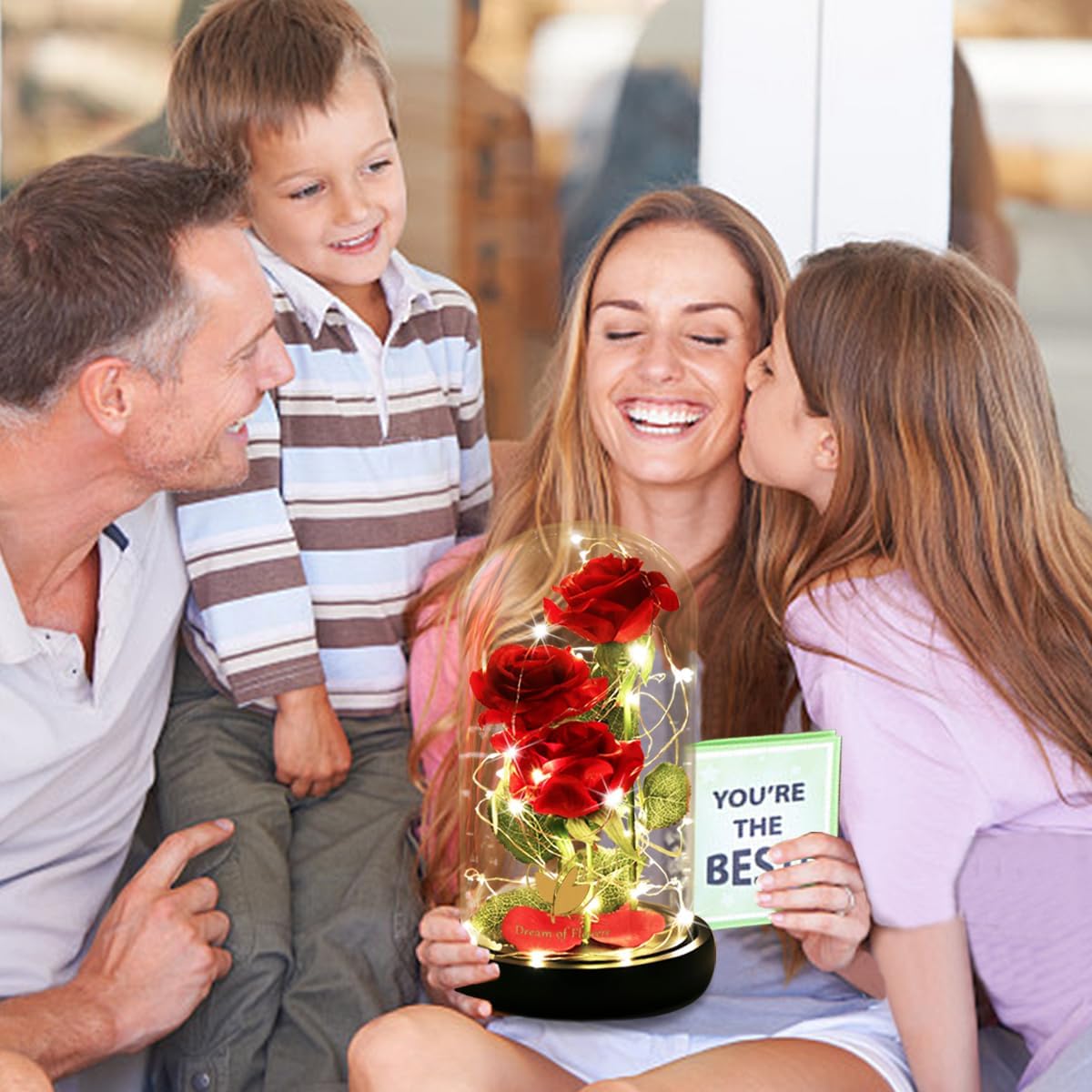 ﻿Women Gift Idea Birthday,Unique Gifts for Mom,Beauty and The Beast Rose in Glass Dome with 2 Lights Mode, Birthday Gifts for her,Anniversary Rose Gifts for Wife,Red Silk Rose Flower Gifts for Women