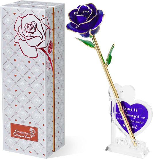 Mikasol 24K Gold Plated Blue Rose – Dreamy Eternal Flower with Secret Puzzle Note – Gift of Inspiration and Trust for Her