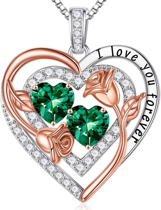 Iefil Birthstone Necklace for Women - Sterling Silver Birthstone Necklace Anniversary Birthday Gifts for Her Wife Mom Daughter