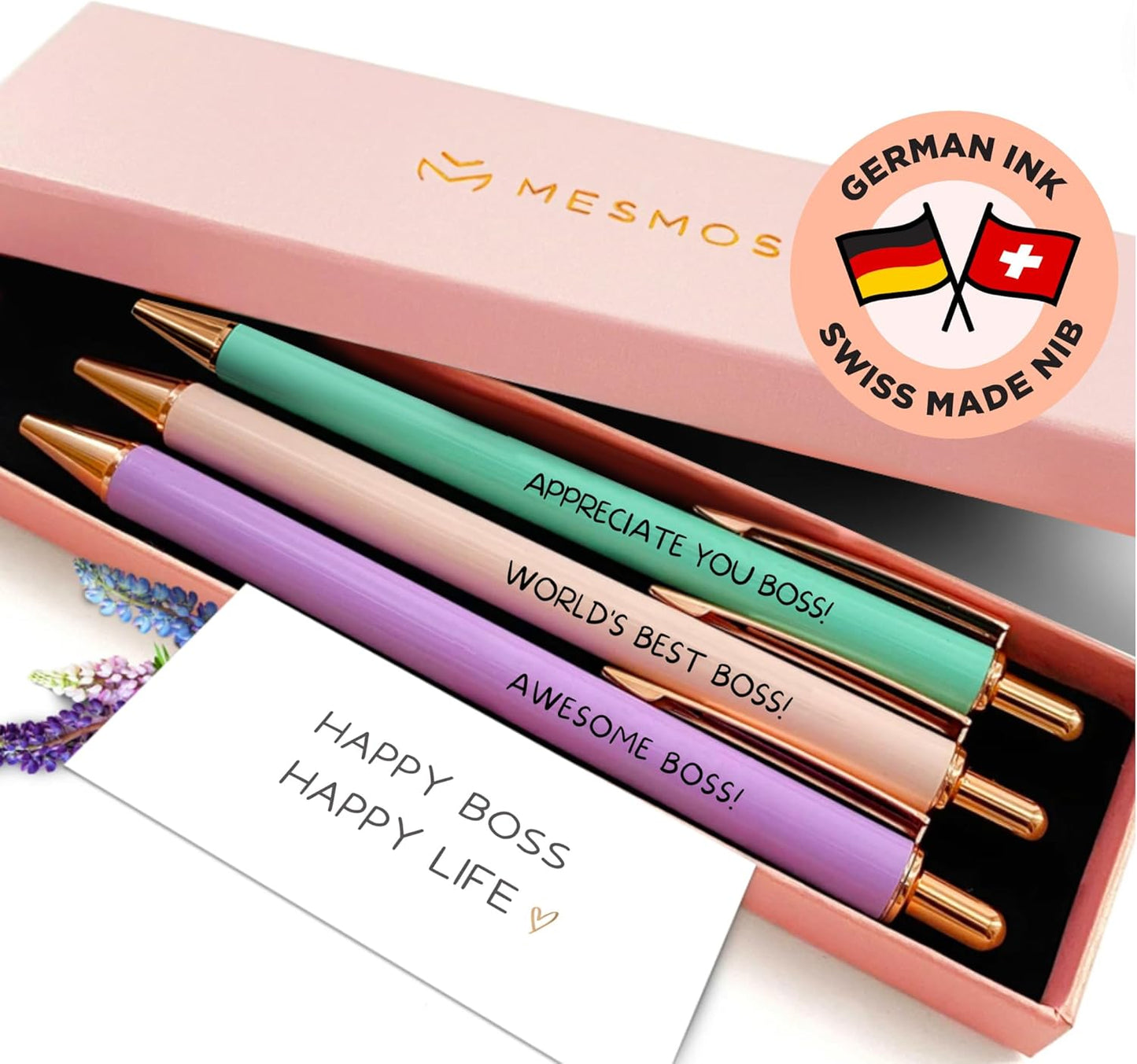 MESMOS 3pk Fancy Ballpoint Pens for Women, Best Boss Lady Gifts for Women, Boss Appreciation Birthday National Day Thank You Gifts