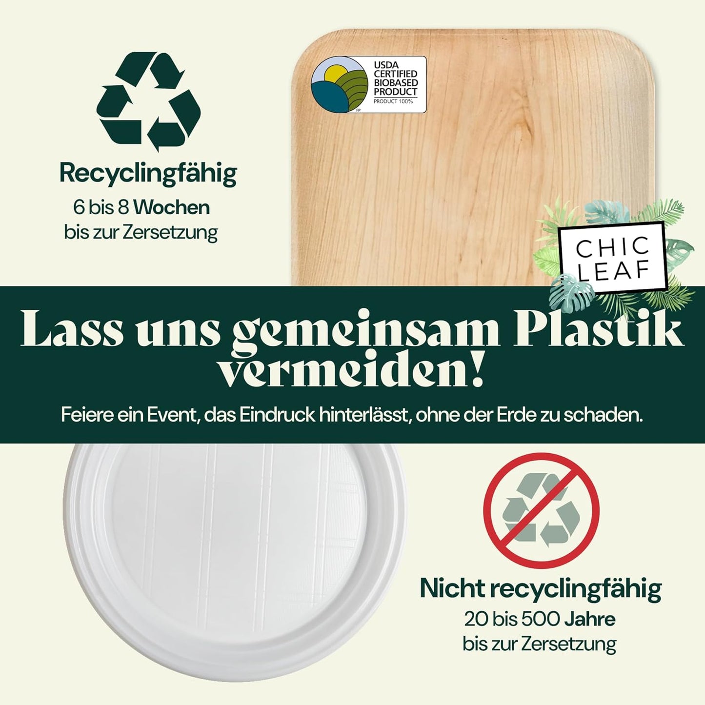 Chic Leaf Palm Leaf Compostable Plates Disposable - 6" Square, 50 Pack - Heavy-Duty Biodegradable, Disposable Party Bamboo Appetizer Plates - Party Serving Supplies