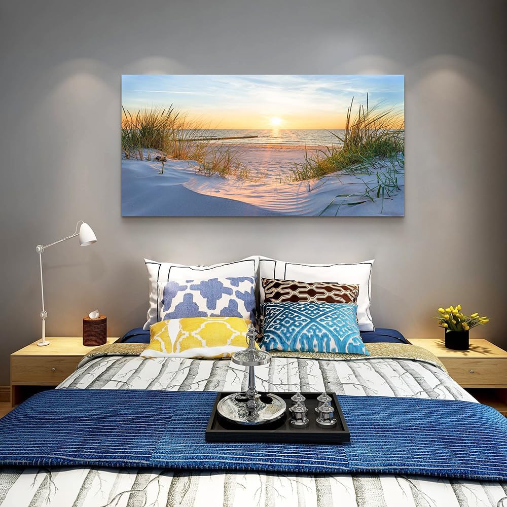 Wapluam Wall Decorations For Living Room Canvas Wall Decor For Bedroom Modern Fashion Office Wall Art Ocean Beach Wall Painting Blue Sea Landscape Pictures Artwork Canvas Prints Home Decor mural