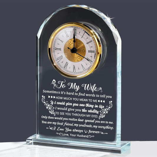 Glass Clock Gifts for Wife from Husband Unique Personalized Gift Idea for Wife Who Has Everything on Birthday Anniversary Presents for Her Home Decor