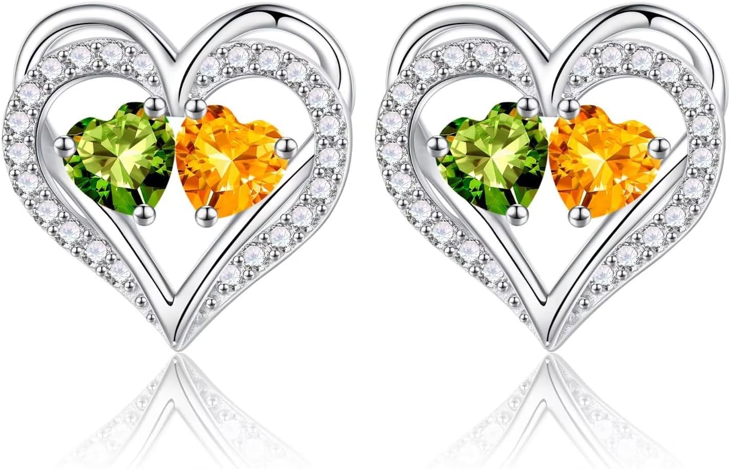 Iefil Birthstone Earrings for Women - 925 Sterling Silver Heart Earrings Anniversary Birthday Gifts for Women Wife Girlfriend Mom