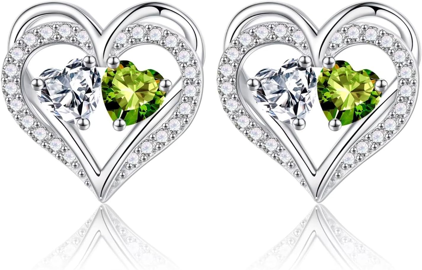 Iefil Birthstone Earrings for Women - 925 Sterling Silver Heart Earrings Anniversary Birthday Gifts for Women Wife Girlfriend Mom