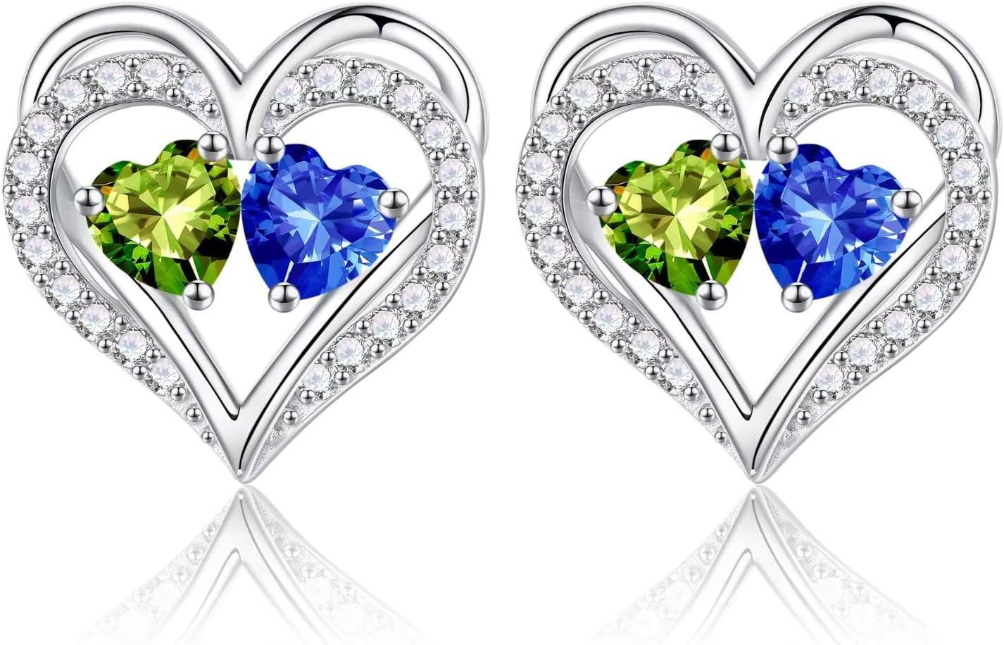 Iefil Birthstone Earrings for Women - 925 Sterling Silver Heart Earrings Anniversary Birthday Gifts for Women Wife Girlfriend Mom