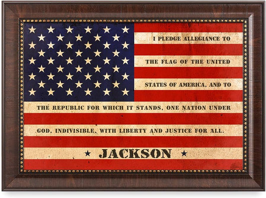IPIC - American Flag Personalized Framed Artwork, Wall Art with Family Names and Oath. Customized Gift for Military Family, Veterans, and Independence Day, Ready to Hang, Total Size w/Frame: 21x15