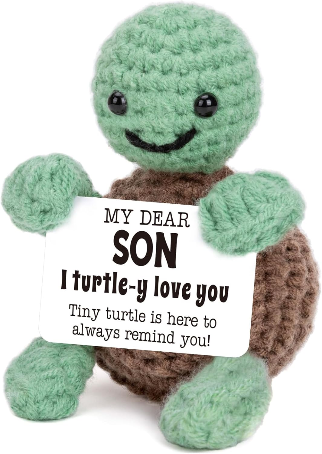 Mini Funny Turtle Son Gifts from Mom Dad, Birthday Gifts for Kids Teens Adults Son in Law Bonus Step, I Love You Presents Small Cute Stuff Things,Handmade Emotional Positive Crochet Turtle