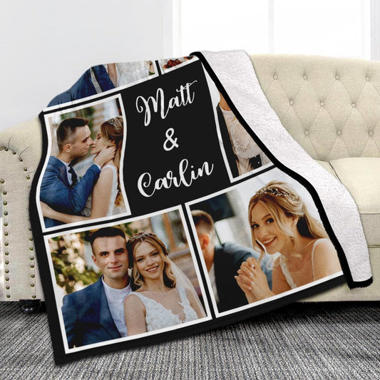 Custom Sherpa Fleece Blanket with Photos & Text - Soft, Warm & Fuzzy Personalized Couples Gifts for Boyfriend & Girlfriend - Customized Picture Blanket for Birthday, Anniversary & Christmas