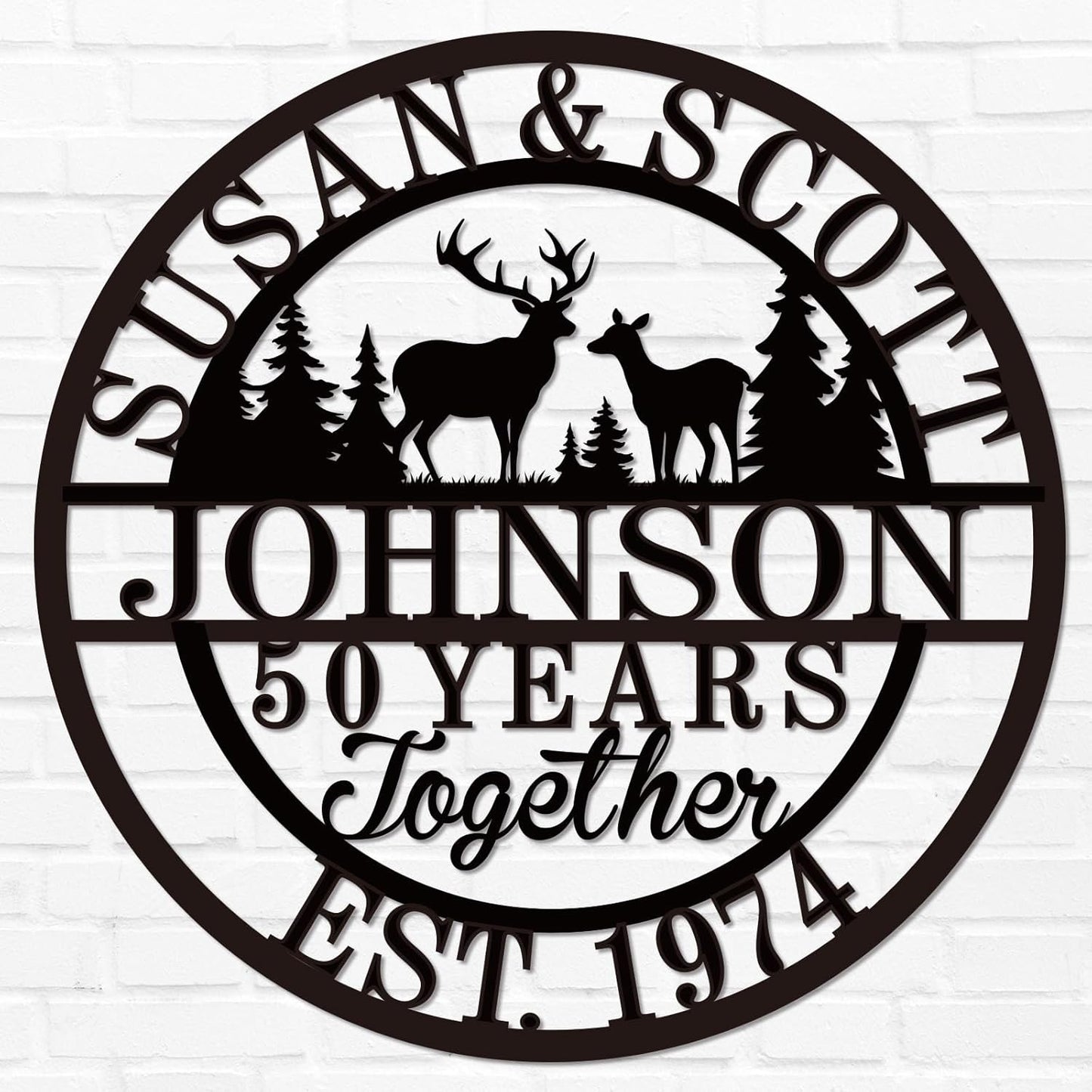 Personalized Christmas Gifts 2025, Custom 50th/40th/60th/70th/30th/1-99 Years Wedding Anniversary Sign Gifts for Couples Parents, Custom Metal Monogram Sign Personalized Family Name Signs (Deer)