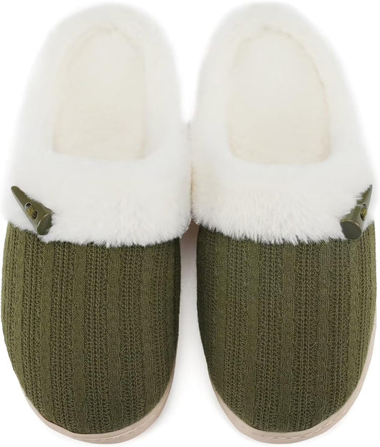 NineCiFun Women's Slip on Fuzzy House Slippers Memory Foam Slippers Scuff Outdoor Indoor Warm Plush Bedroom Shoes with Faux Fur Lining