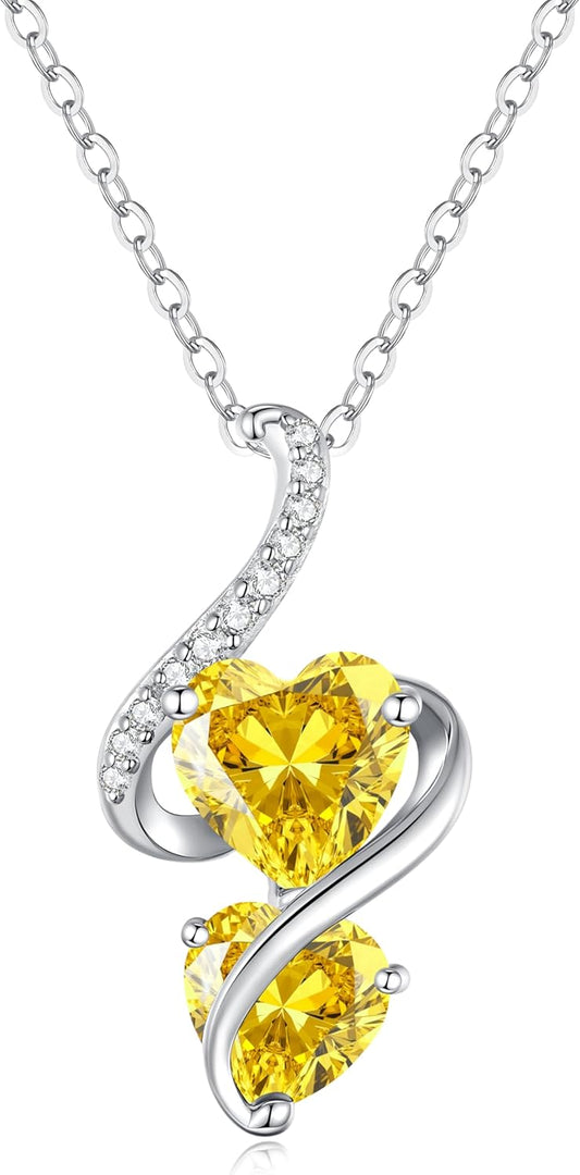 LOUISA SECRET Unique Double Heart Necklace Gifts for Wife Women, 925 Sterling Silver Tiny Birthstone Pendant Jewelry Gift for Her Girlfriend Mom Valentine's Day Anniversary Mother's Day Birthdays & Christmas