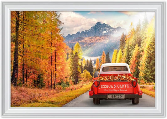 IPIC - Timeless Love Through the Seasons, Autumn, Personalized Canvas Wall Art with Names, Custom Gift for Couples, Romantic Anniversary or Wedding Present for Bedroom or Living Room Decor