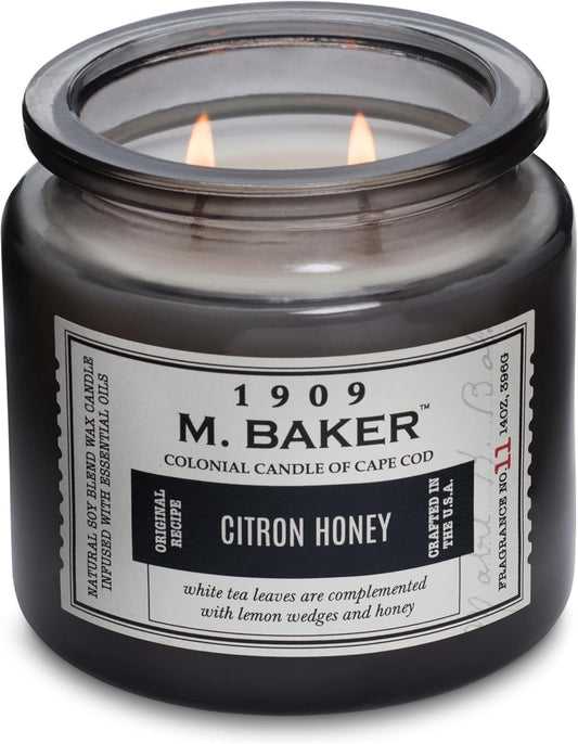 Colonial Candle Citron Honey Scented Jar Candle | 2-Wick Natural Soy Blend Wax Candle for Home | Relaxing Aromatherapy Candle Infused with Essential Oils | M. Baker Apothecary Glass Jar Candle