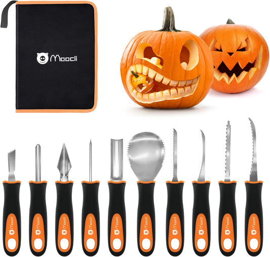 Pumpkin Carving Knife Set - 10 Pieces Stainless Steel Double-Side Sculpting Tools for Halloween DIY Decoration