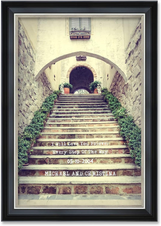 IPIC - Love You Every Step, Personalized Framed Wall Art with Names and Date on, Giclee Prints Framed with Solid Wood, Custom Memorial Gifts for Wedding Anniversary. Total Size: 19.25" W x 27.25" H