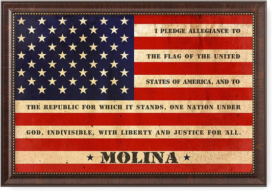 IPIC - American Flag Framed Art with Personalized Family Names & Oath. Ideal Gift for Military, Veterans & Independence Day. Show Pride & Respect. Customize Now! Total Size w/Frame: 33x23