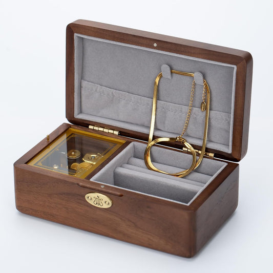 Golden Decorative Cant Help Falling in Love Music Box with Gold Plated Herringbone Necklace for Women Gold Choker Necklace Anniversary Jewelry Box with Necklace Hooks Thinking of You Gifts