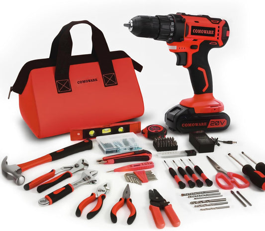 COMOWARE 171-Piece Home Tool Kit with Drill, 20V Cordless Power Drill Combo Set, Complete Household Repair Tools for Men & Women in Garden, Office, DIY Projects