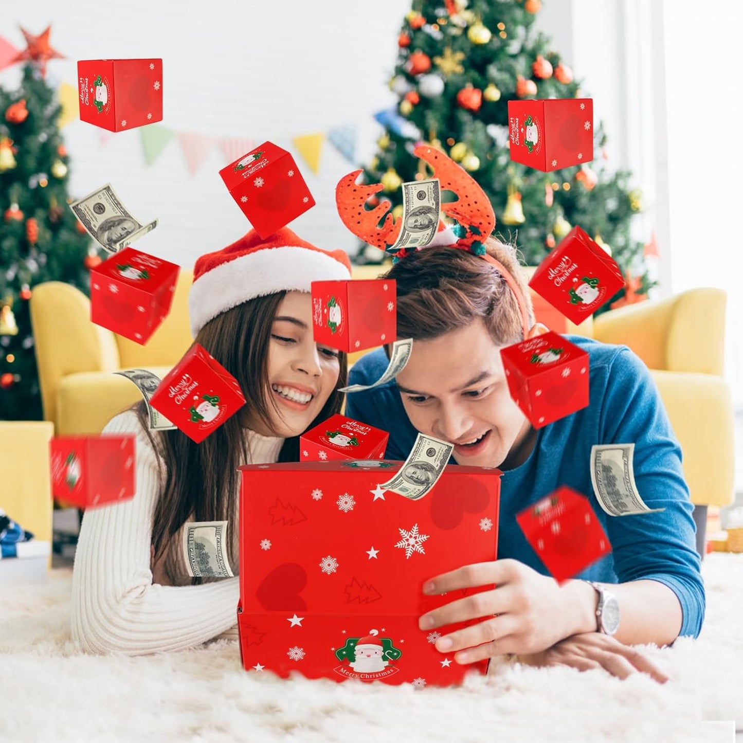 12pcs Surprise Gift Box Explosion, Merry Christmas Folding Bouncing Envelope (Red)