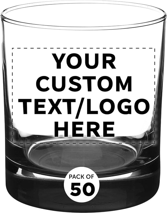 Custom Whiskey Glasses by Libbey 10 oz. Set of 50, Personalized Bulk Pack - Heavy Base Old Fashioned Glass, Perfect for Scotch, Bourbon, Whiskey, Cocktail - Black