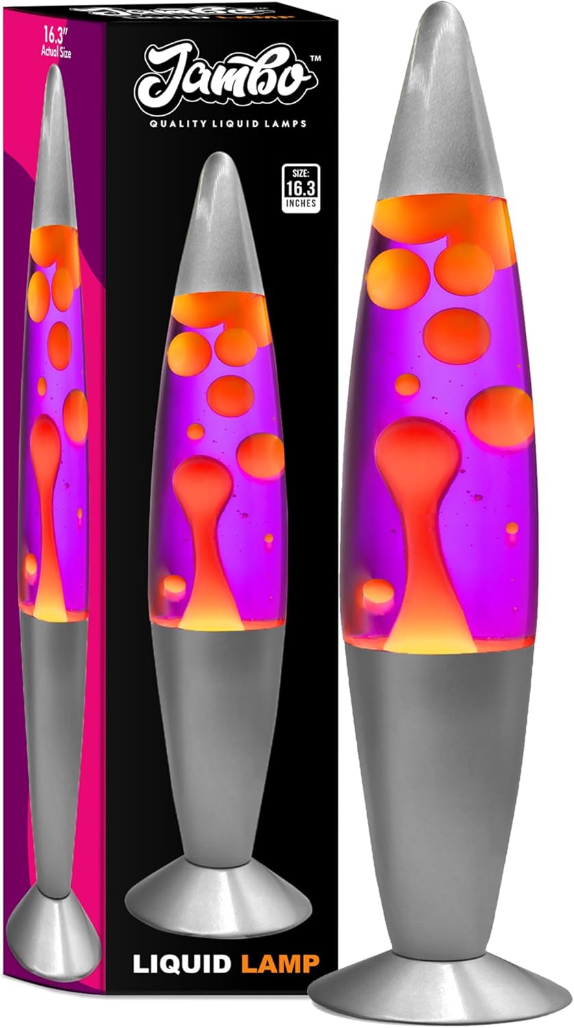 JAMBO 16" Beautiful Lamp- Purple with Yellow/Orange Wax, Relaxing Liquid Light, Night Light Nightlight, Home Decor Living Room Office Bedroom Lamp for Adults Teens Kids Magma Motion