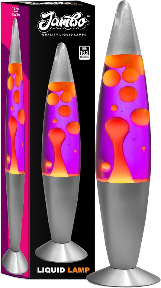 JAMBO 16" Beautiful Lamp- Purple with Yellow/Orange Wax, Relaxing Liquid Light, Night Light Nightlight, Home Decor Living Room Office Bedroom Lamp for Adults Teens Kids Magma Motion