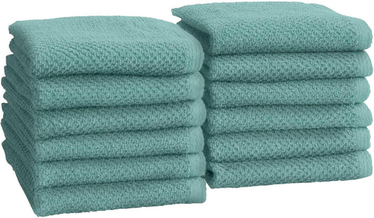 Great Bay Home Blue Washcloth- 100% Cotton 12-Pack 13x13 Wash Cloth - Absorbent, Quick-Drying, Durable Face Towels for Bathroom Decor - Low-Twist, Two-Ply Fibers (Mineral Blue)