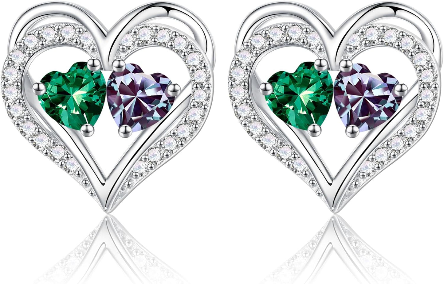 Iefil Birthstone Earrings for Women - 925 Sterling Silver Heart Earrings Anniversary Birthday Gifts for Women Wife Girlfriend Mom