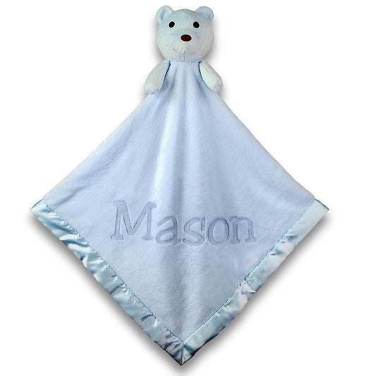 Custom Catch Personalized Teddy Bear Baby Blanket Gift for Boy - Blue