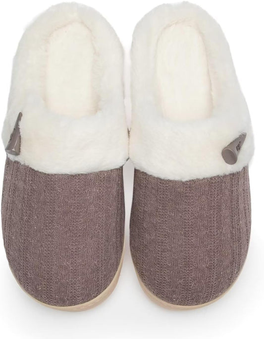 NineCiFun Women's Slip on Fuzzy House Slippers Memory Foam Slippers Scuff Outdoor Indoor Warm Plush Bedroom Shoes with Faux Fur Lining
