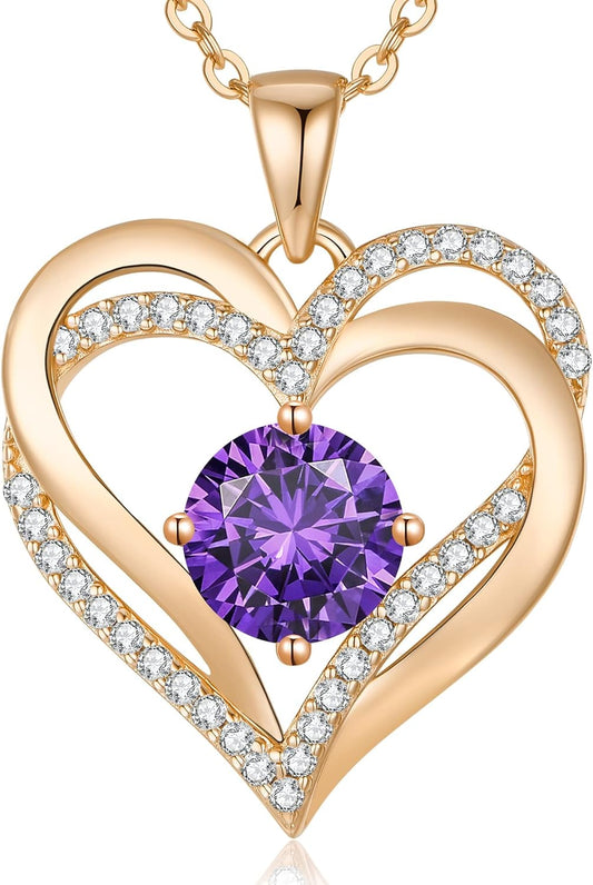 LOUISA SECRET Love Heart Birthstone Necklaces for Women, Birthday Gift for Women, Anniversary Jewelry for Wife Her, 925 Sterling Silver Pendant Necklace, Mother's Day Gift