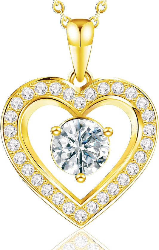 Full Moissanite Heart Necklace - No CZ! 2ct Vibrant Birthstone & 30 White Gems | 12 Month Gifts for Wife, Mom, Her | Anniversary, Valentine's Day, Mother's Day Jewelry