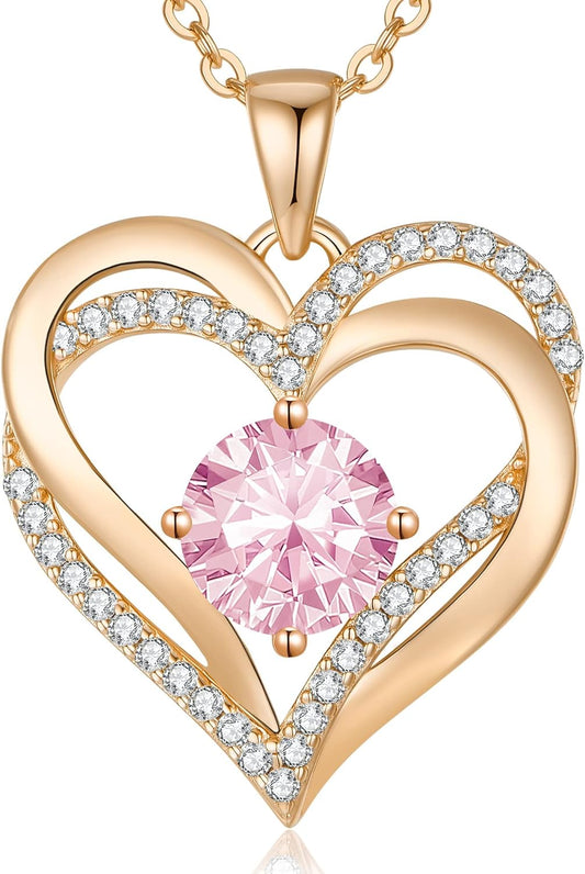 LOUISA SECRET Love Heart Birthstone Necklaces for Women, Birthday Gift for Women, Anniversary Jewelry for Wife Her, 925 Sterling Silver Pendant Necklace, Mother's Day Gift