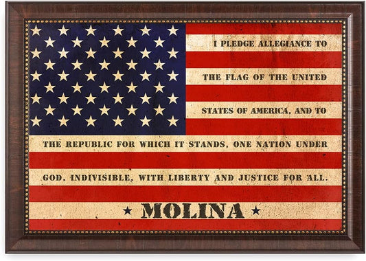 IPIC - American Flag Framed Art with Personalized Family Names & Oath. Ideal Gift for Military, Veterans & Independence Day. Show Pride & Respect. Customize Now! Total Size w/Frame: 33x23