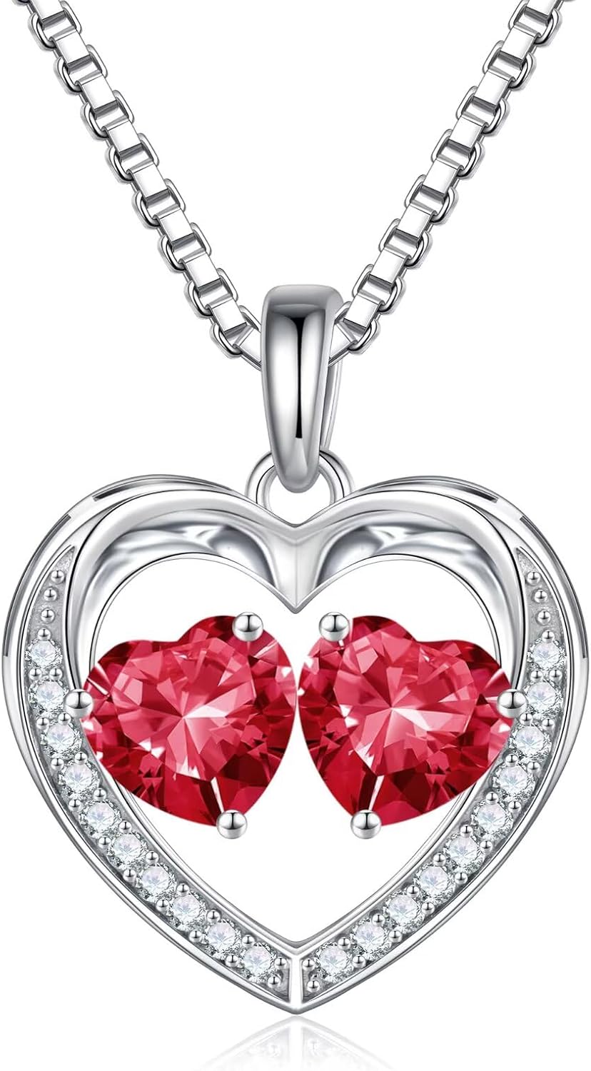 Iefil Birthstone Jewelry for Women - 925 Sterling Silver Birthstone Necklace, Anniversary Birthday Gifts for Women, Jewelry Gifts for Her Wife Mom Daughter