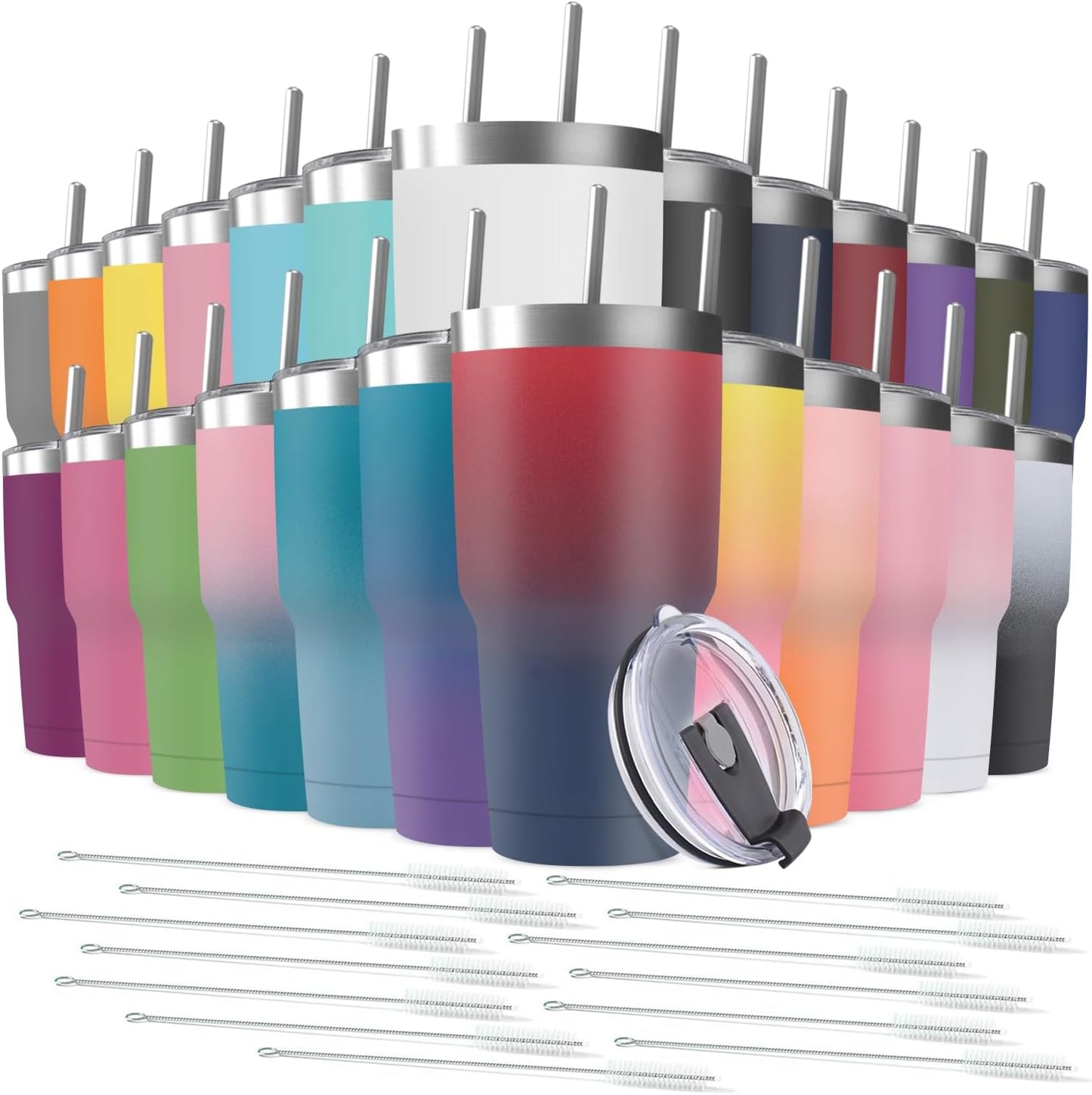 30oz Stainless Steel Travel Mug with Lid, Double Wall Vacuum Insulated Bulk Tumbler with Straws, Powder Coated Coffee Cup Suitable for Vehicle Cup Holders