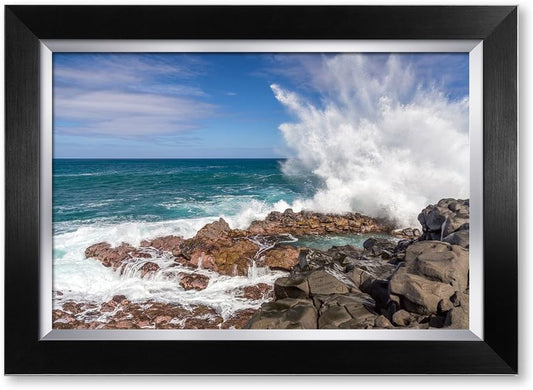 IPIC - Waves Crashing at Queen's Bath, Kauai, Hawaii. Personalized Artwork with Names and Date on, Customized Gift for Anniversary,Wedding,Birthday and Holidays. Framed size: 21x15