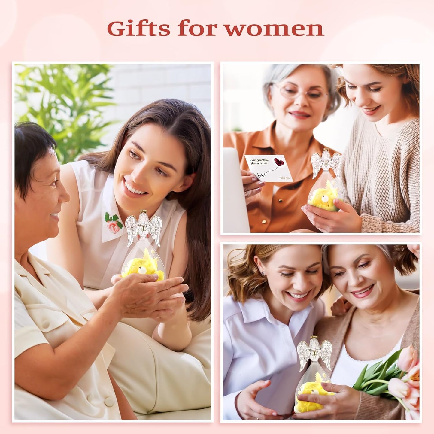 Sunia Preserved Flower Rose Gift for Women - Mother's Day Birthday Gifts for Mom Wife Grandma, Glass Angel Figurines Forever Real Roses Gifts for Her Valentine Day Thanksgiving﻿ (Yellow)