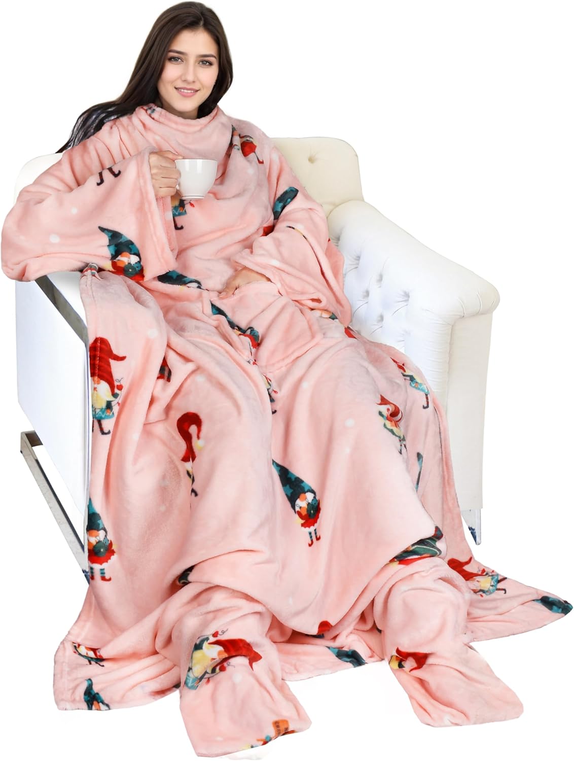 Catalonia Xmas Dwarfs Wearable Blanket with Sleeves and Foot Pocket – Ultra-Soft Warm Fleece Long Throw Snuggle Blanket for Sleeping & TV Time – Cozy Christmas Gift for Women & Men