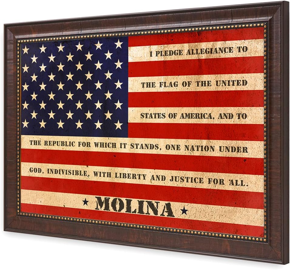 IPIC - American Flag Framed Art with Personalized Family Names & Oath. Ideal Gift for Military, Veterans & Independence Day. Show Pride & Respect. Customize Now! Total Size w/Frame: 33x23