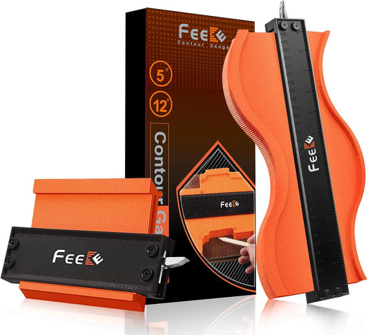 Feeke Contour Gauge (12+5 Inch) with Lock Profile Tool, Gifts for Men Dad Husband Him Super Contour Shape Duplicator Men Gifts Woodworking Tools Construction Outline Angle Measuring Tool for Mens