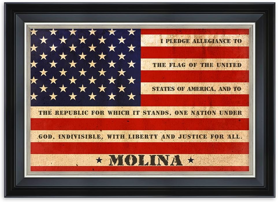 IPIC - American Flag Personalized Framed Wall Art with Names and Date on, Giclee Prints with Solid Wood Frame, Customized Gift and Memorial Gifts for Wedding Anniversary.