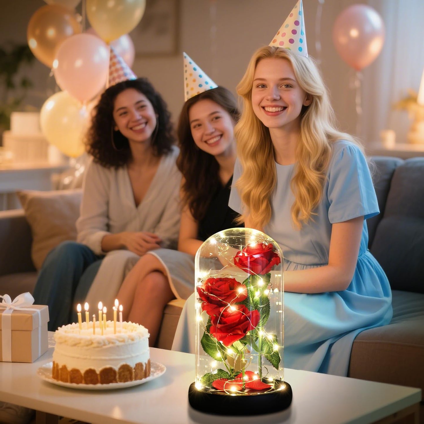 ﻿Women Gift Idea Birthday,Unique Gifts for Mom,Beauty and The Beast Rose in Glass Dome with 2 Lights Mode, Birthday Gifts for her,Anniversary Rose Gifts for Wife,Red Silk Rose Flower Gifts for Women