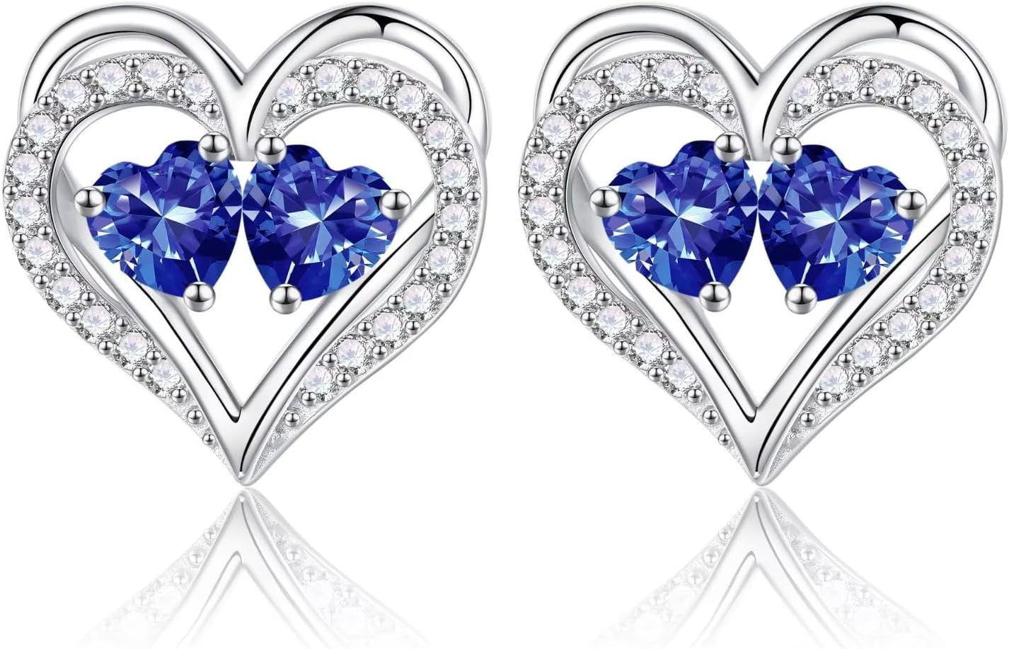 Iefil Birthstone Earrings for Women - 925 Sterling Silver Heart Earrings Anniversary Birthday Gifts for Women Wife Girlfriend Mom